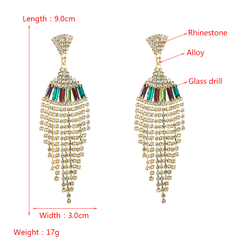 Boucles D&#39;oreilles À Long Gland En Strass De Diamant En Alliage De Mode display picture 1