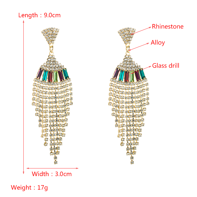 Fashion Alloy Diamond Rhinestone Long Tassel Earrings display picture 1