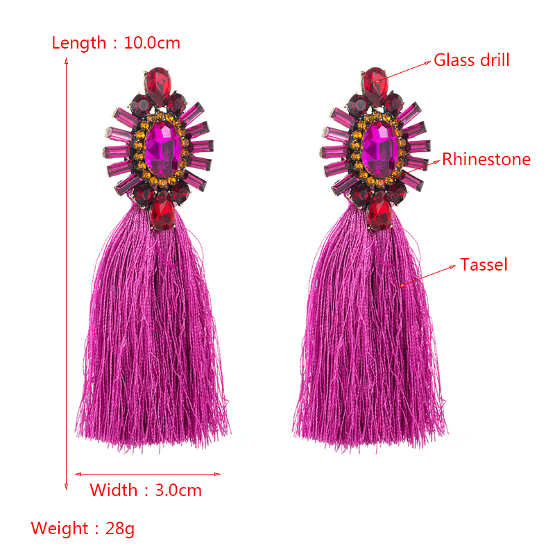 Creative Diamond-studded Long Color Tassel Earrings Retro Bohemian Ethnic Style Earrings display picture 1