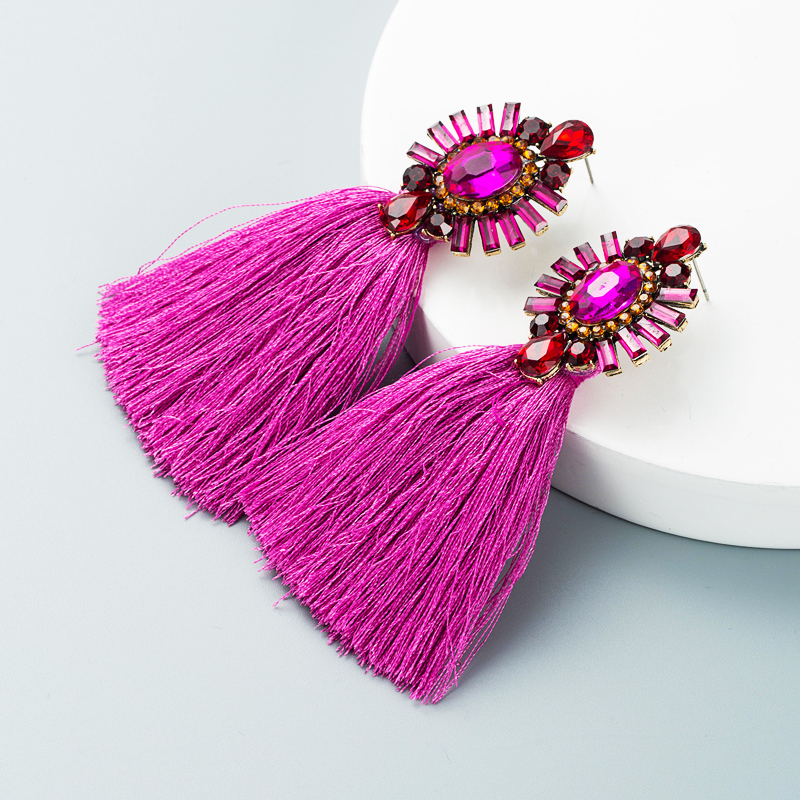 Creative Diamond-studded Long Color Tassel Earrings Retro Bohemian Ethnic Style Earrings display picture 4