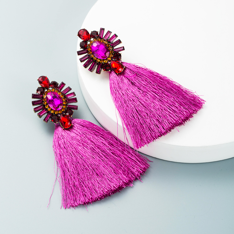 Creative Diamond-studded Long Color Tassel Earrings Retro Bohemian Ethnic Style Earrings display picture 8