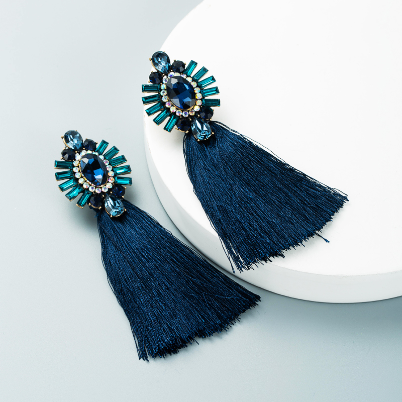 Creative Diamond-studded Long Color Tassel Earrings Retro Bohemian Ethnic Style Earrings display picture 11