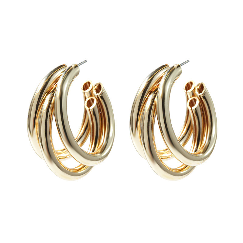 European And American Personality Exaggerated Metal Earrings Fashion Multi-layer High-level Sense Of Hollow Earrings display picture 5