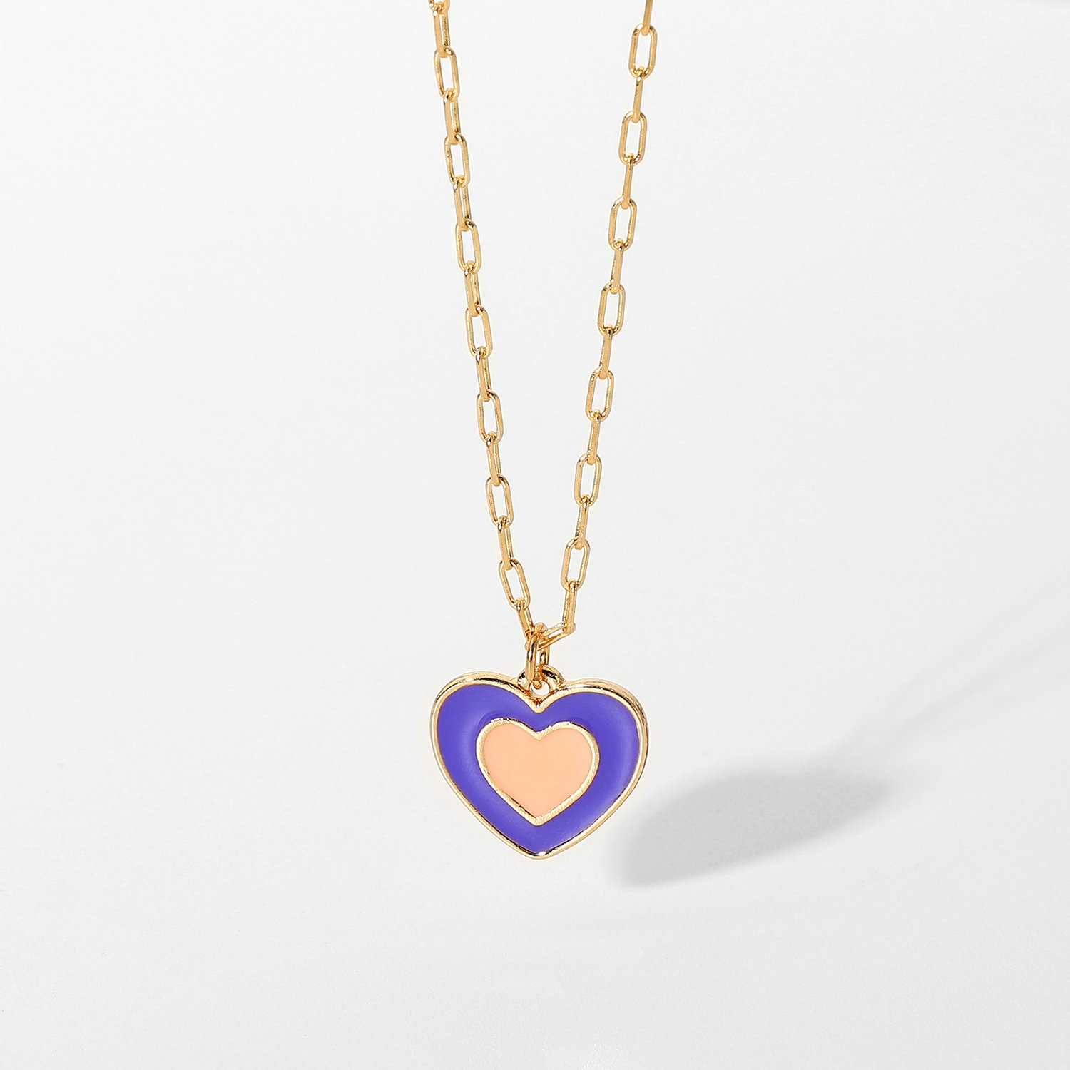 Fashion Heart-shaped Necklace Alloy Purple Oil Drop Double Heart Pendant Necklace Jewelry display picture 2