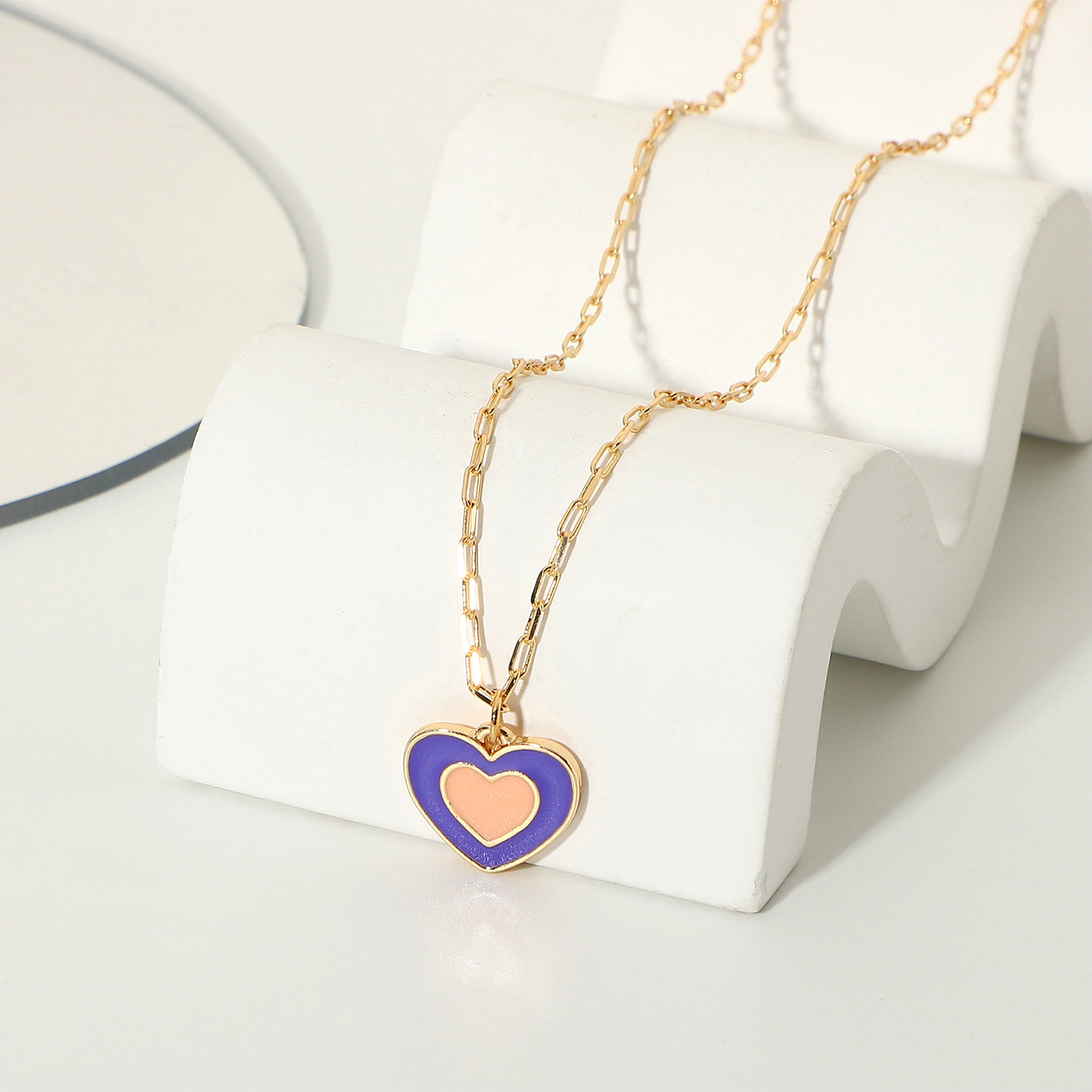 Fashion Heart-shaped Necklace Alloy Purple Oil Drop Double Heart Pendant Necklace Jewelry display picture 3