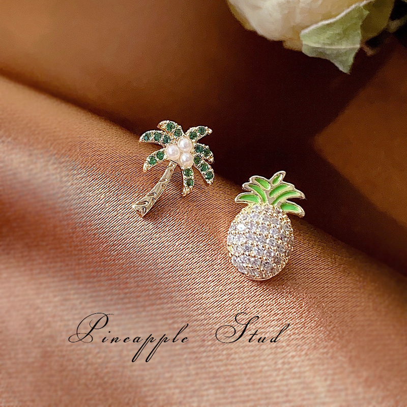 Coconut Pineapple Earrings Women's Simple And Small Personality Wild Earrings New Commuter Net Red Earrings Trend display picture 1