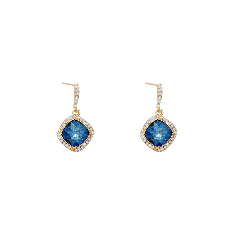 Blue Water Drop Retro Diamond Earrings Personality Fashion Temperament Earrings Female 2021 New Trendy Diamond Earrings display picture 5