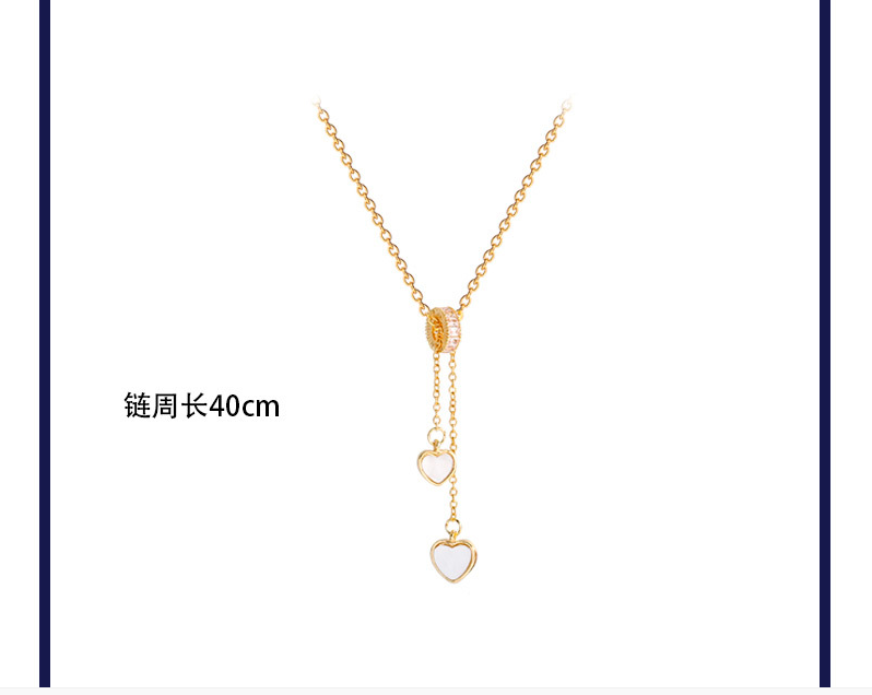 Zircon Circle White Shell Necklace Square Love Clavicle Chain Korean Necklace Titanium Steel Necklace display picture 7