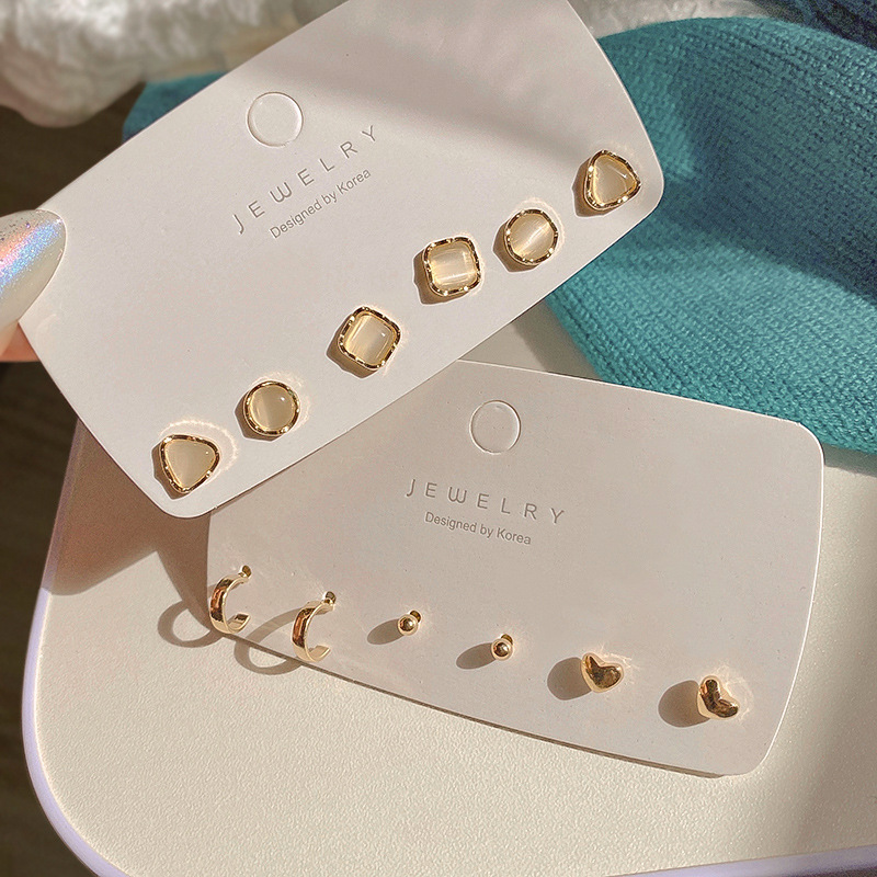 Three Pairs Of Opal Earrings 2021 New Trendy Earrings Simple Set Temperament Earrings display picture 1