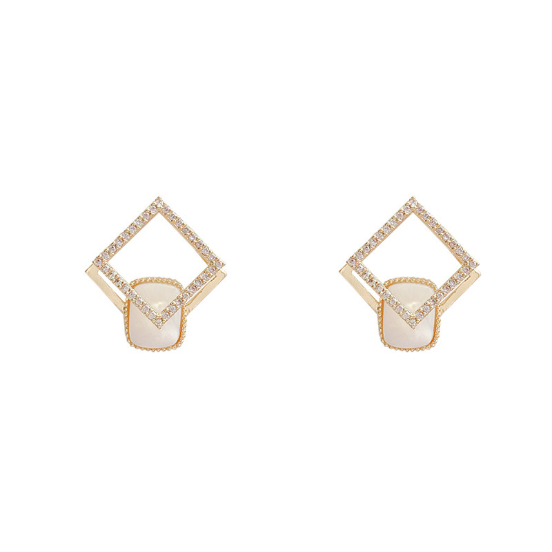 Korea's Micro-inlaid Simple Geometric Square Earrings Zircon Fashion Earrings display picture 5