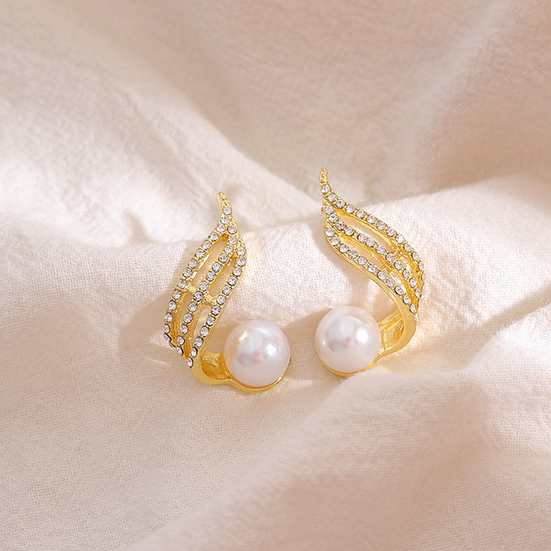 Retro Style Niche Design Wings Pearl Earrings Autumn And Winter New Style display picture 3