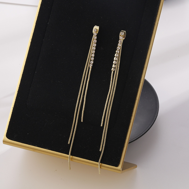 Korean Fashion New Style Rhinestone Chain Tassel Earrings Ear Jewelry display picture 2