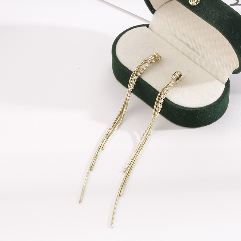 Korean Fashion New Style Rhinestone Chain Tassel Earrings Ear Jewelry display picture 4