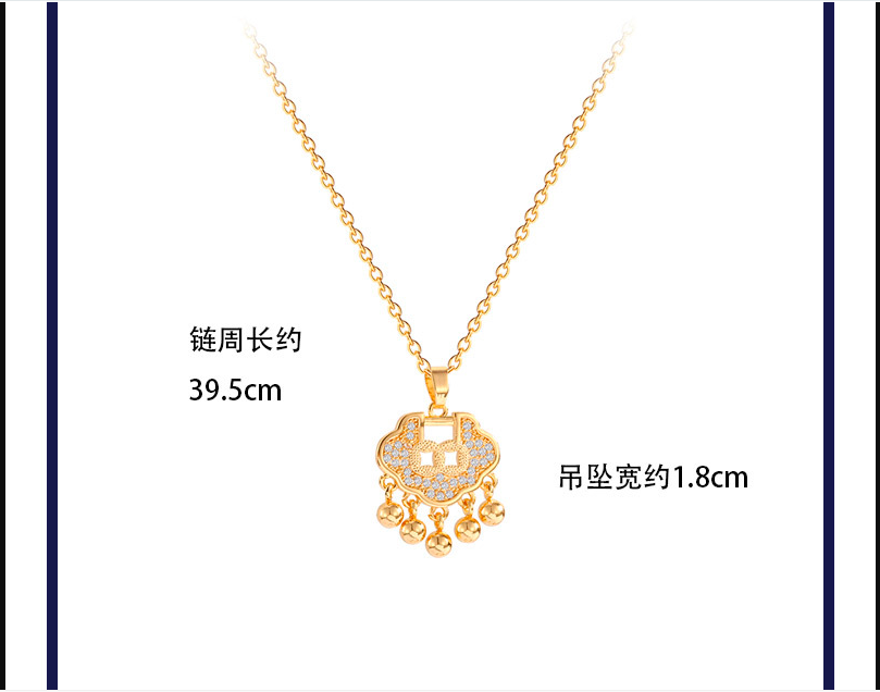 Retro Safe Lock Pendant Chinese Style Personality Clavicle Chain Titanium Steel Necklace display picture 8