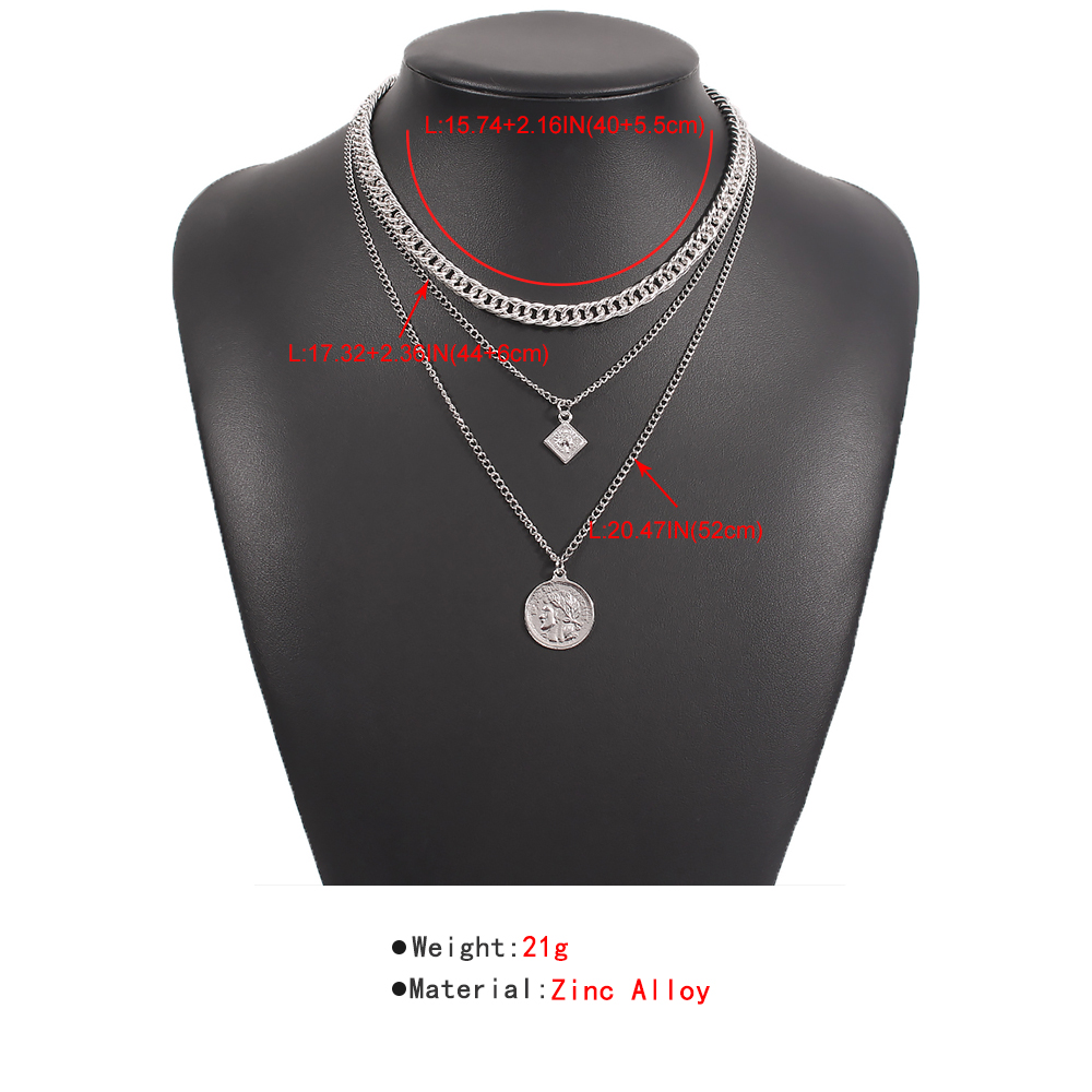 Simple Cube Coin Pendant Multilayer Necklace display picture 1
