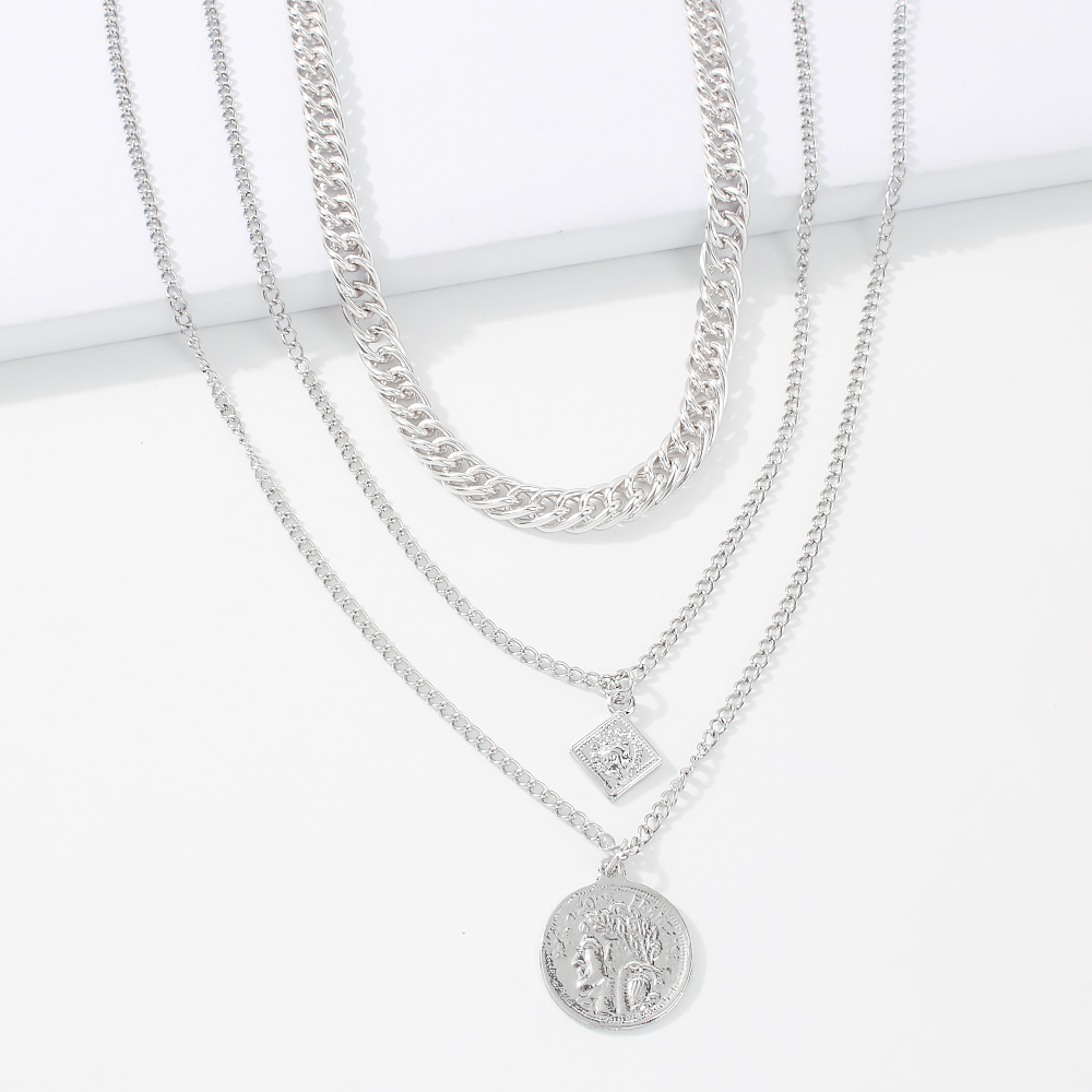 Simple Cube Coin Pendant Multilayer Necklace display picture 5