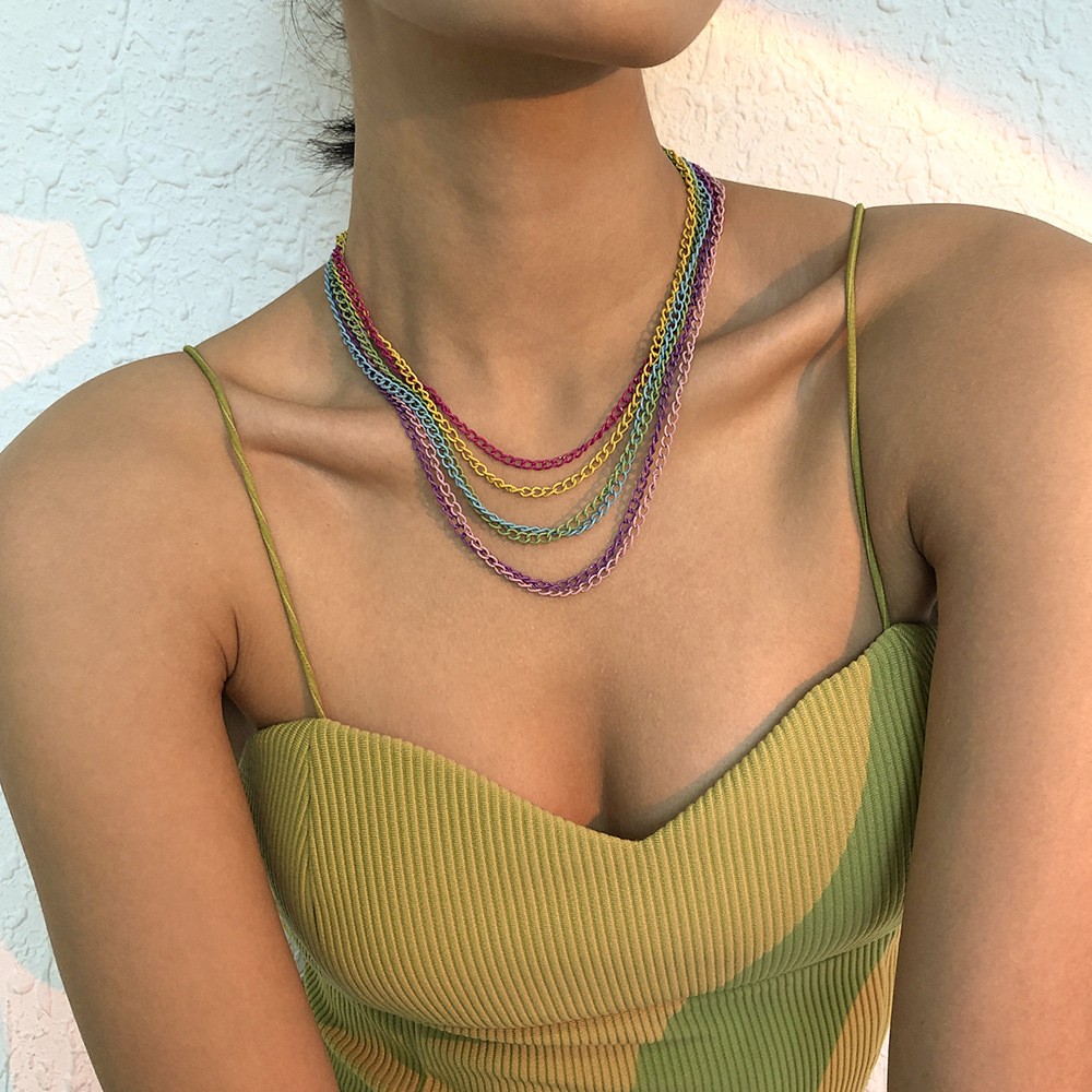 Simple Exaggerated Geometric Color Chain Multilayer Necklace display picture 2