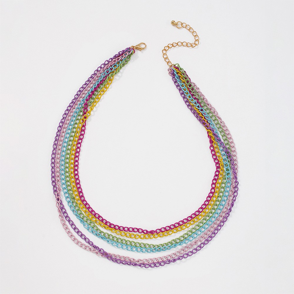 Simple Exaggerated Geometric Color Chain Multilayer Necklace display picture 4