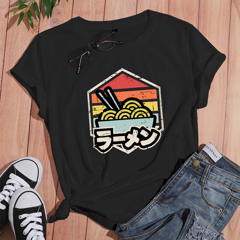 Retro Style Ramen Print Casual Short-sleeved T-shirt display picture 1