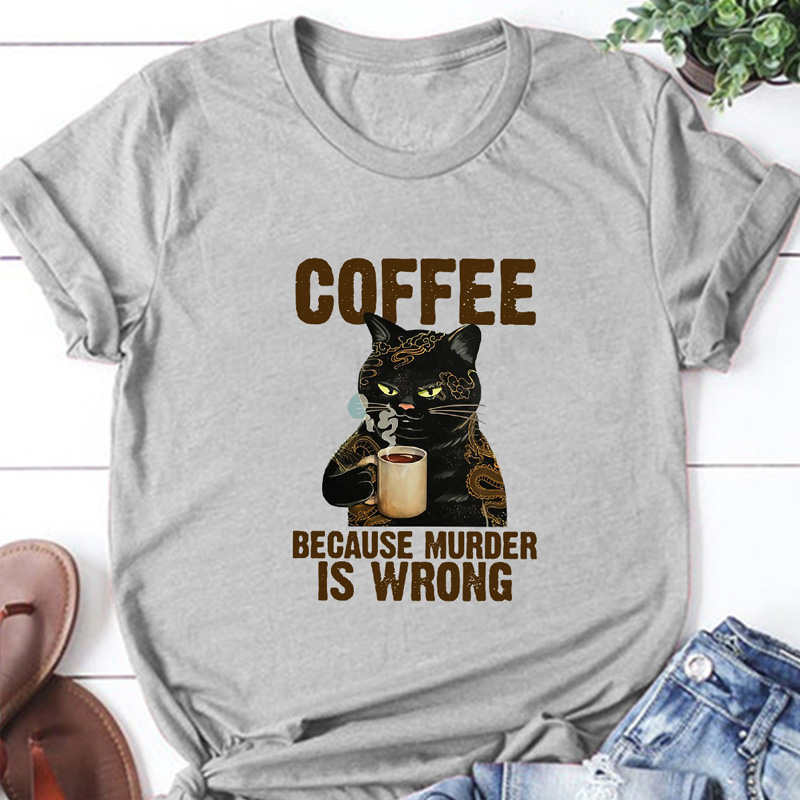 Cartoon Black Cat Letter Printing Casual Short-sleeved T-shirt Women display picture 3