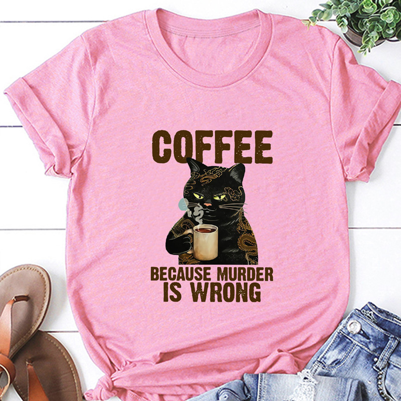 Cartoon Black Cat Letter Printing Casual Short-sleeved T-shirt Women display picture 4