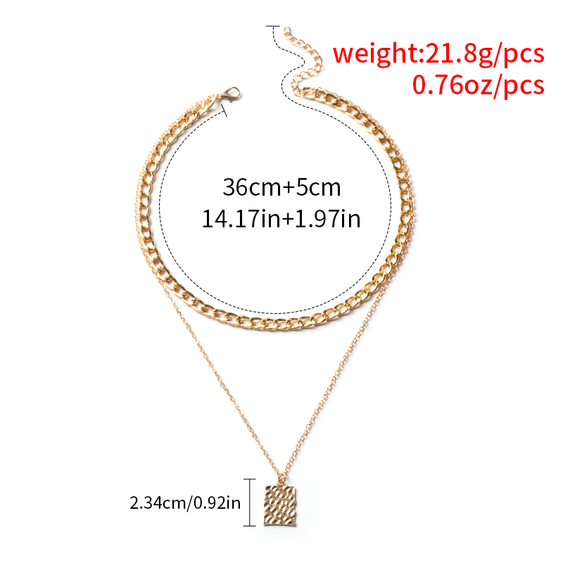 Metal Square Brand Pendant Two-layer Necklace display picture 4