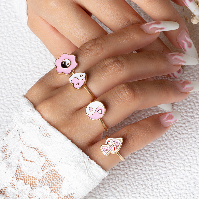 Fashion Drops Of Oily Yin And Yang Flower Mushroom Ring Set display picture 1