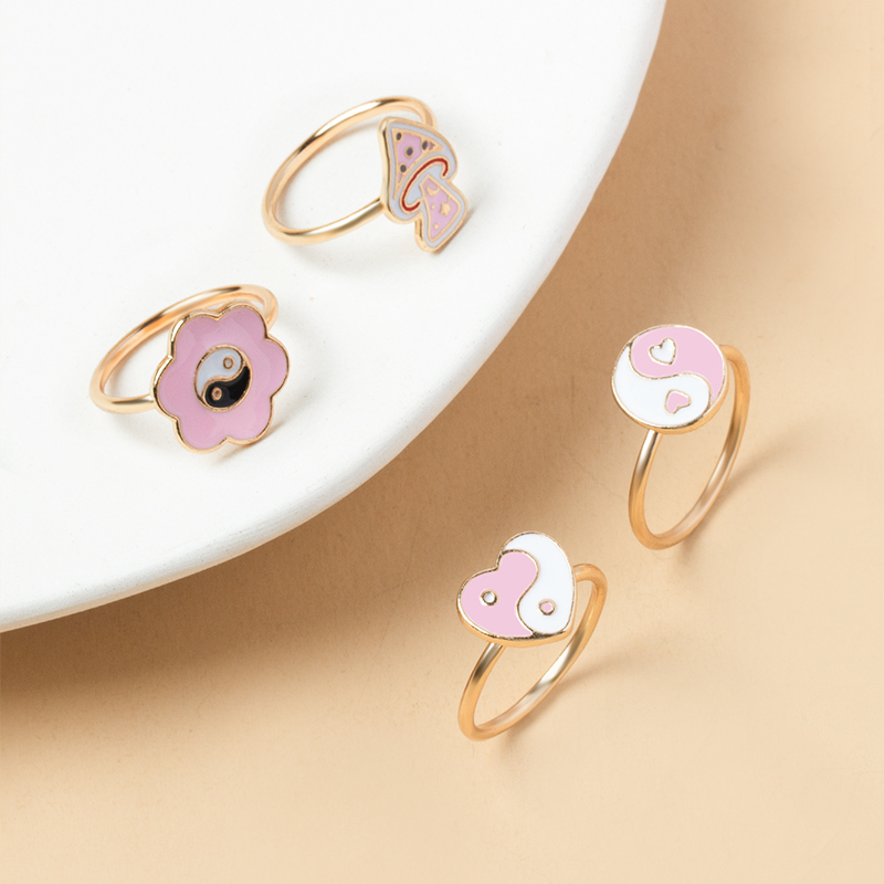 Fashion Drops Of Oily Yin And Yang Flower Mushroom Ring Set display picture 4