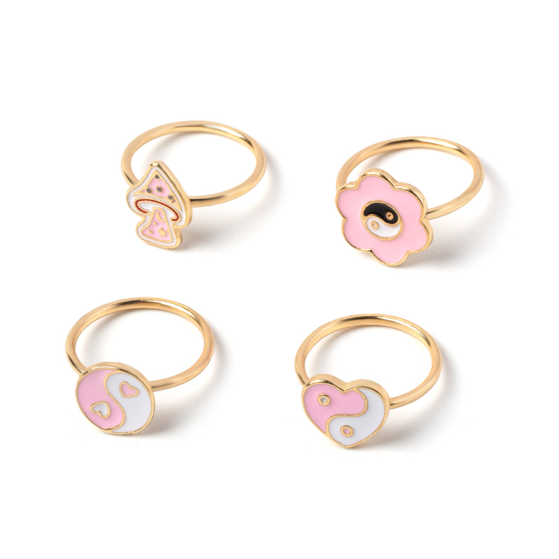 Fashion Drops Of Oily Yin And Yang Flower Mushroom Ring Set display picture 5