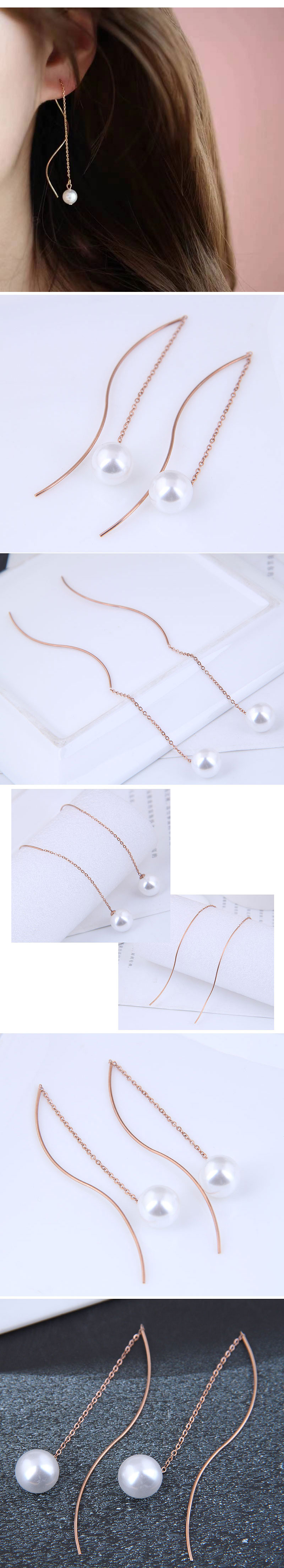 Pendientes De Acero De Titanio Con Perlas Simples De Moda Coreana display picture 1