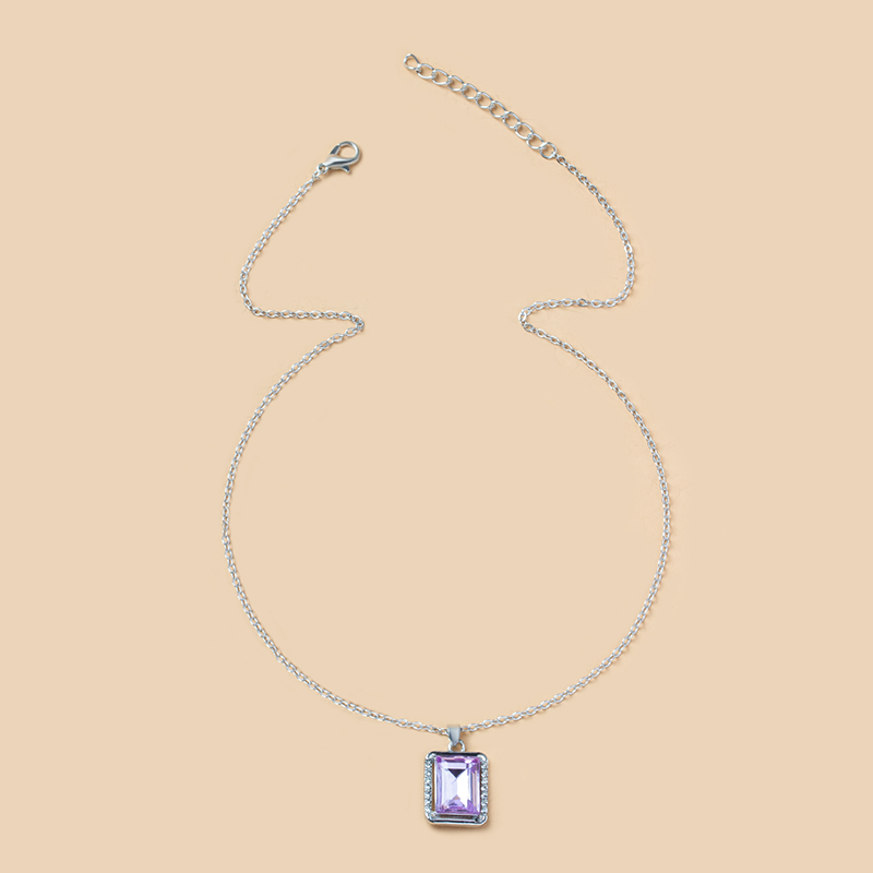Fashion Colored Diamond Square Pendant Necklace display picture 5