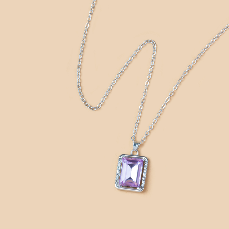 Fashion Colored Diamond Square Pendant Necklace display picture 6