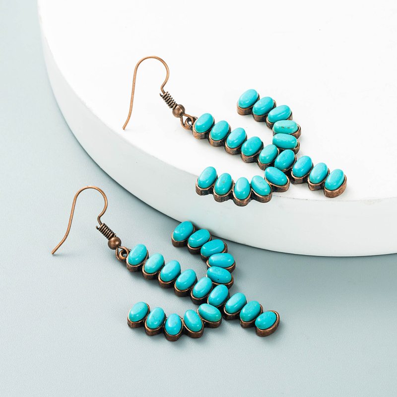 Cactus Turquoise Earrings Wholesale display picture 6