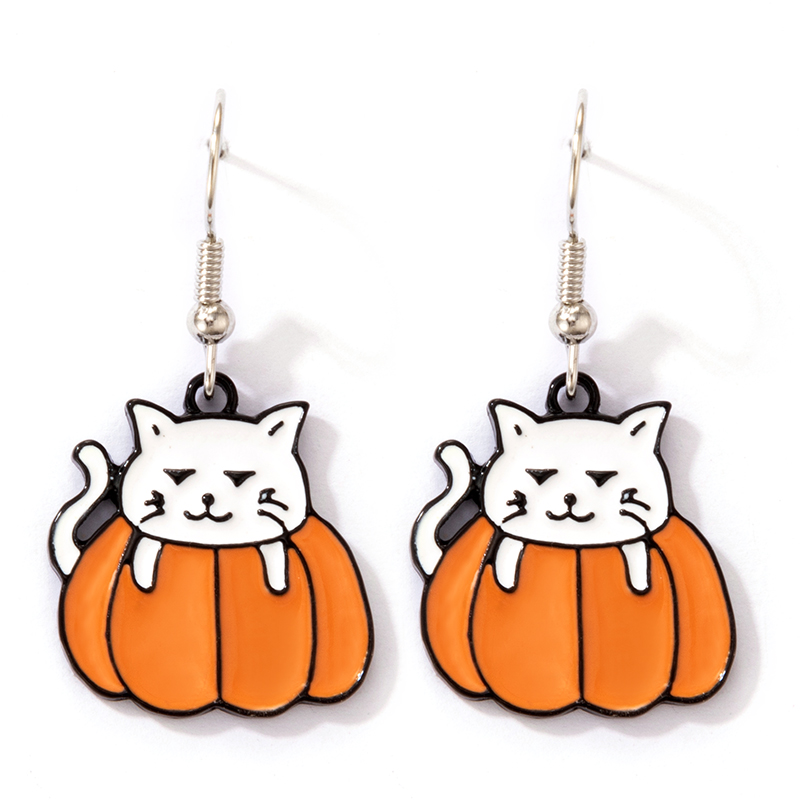 New Halloween Orange Cat Earrings display picture 1