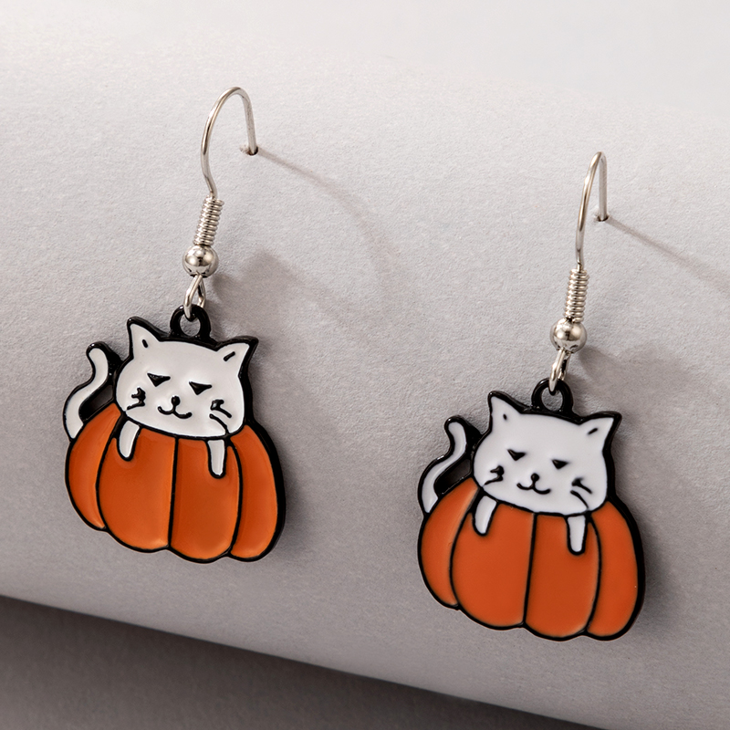 New Halloween Orange Cat Earrings display picture 4