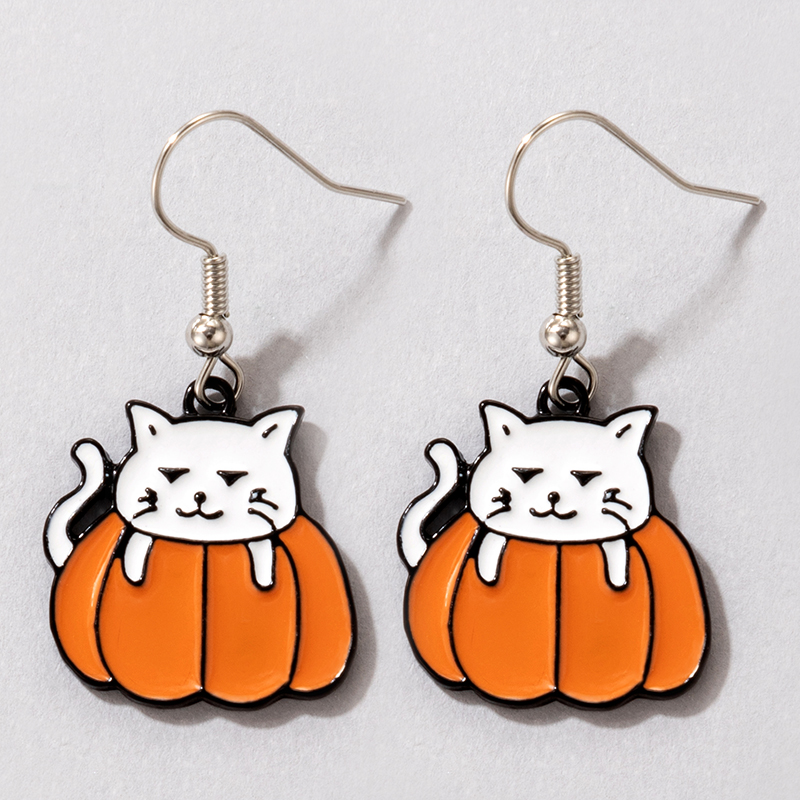 New Halloween Orange Cat Earrings display picture 5