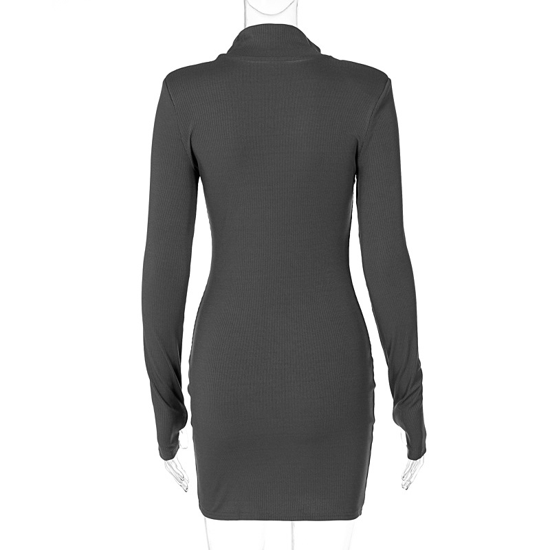 Women's 2021 New Autumn And Winter Fashion High-neck Zipper Long-sleeved Finger Sleeve Dress display picture 8