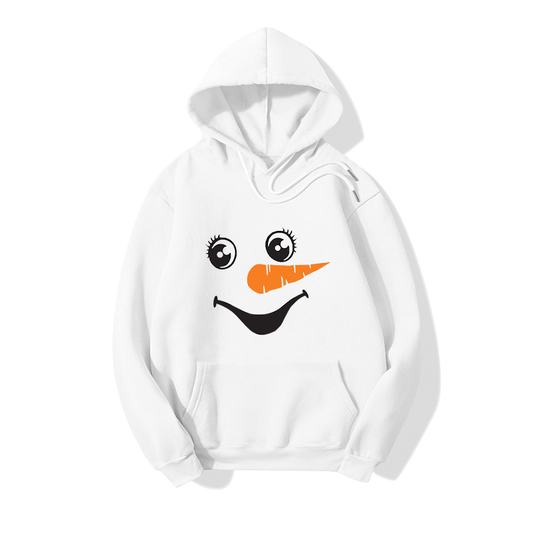 Hooded Christmas Snowman Face Print Long Sleeve Fleece Sweatshirt display picture 1