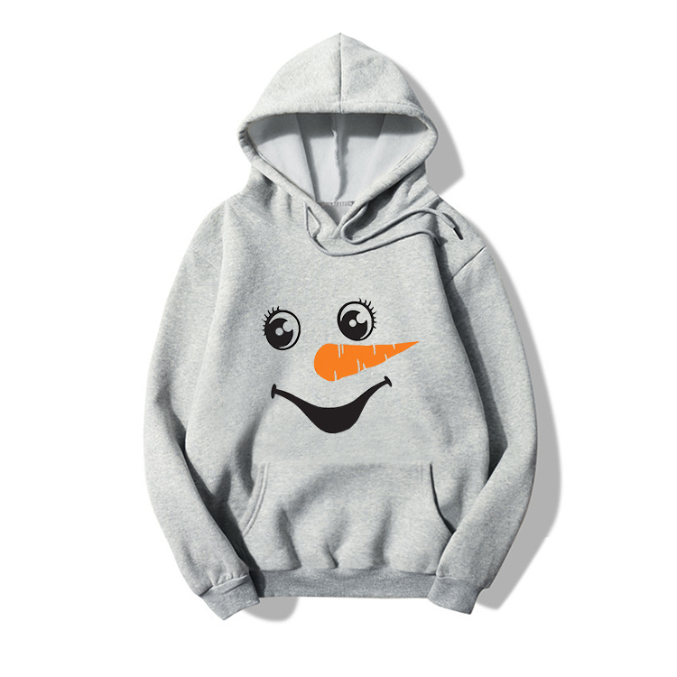 Hooded Christmas Snowman Face Print Long Sleeve Fleece Sweatshirt display picture 2