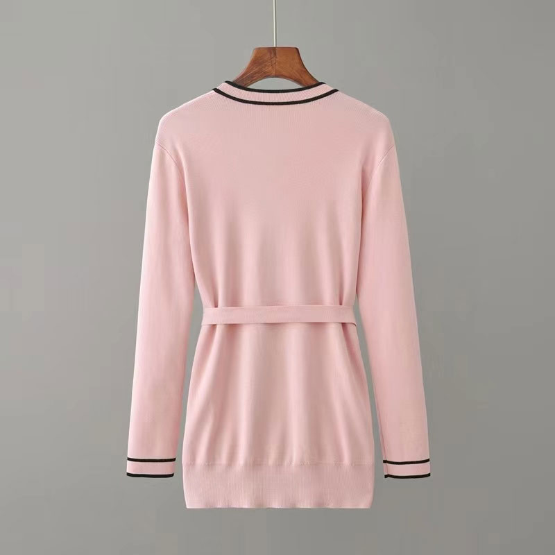 Fashion Long-sleeved Knit Suit Lace-up Waist Mid-length V-neck Cardigan Wide-leg Trousers Two-piece Female display picture 6