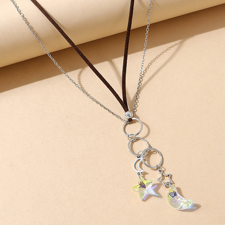 Korean Temperament Creative Small Fresh Wild Fashion Crystal Star And Moon Sweater Chain display picture 1