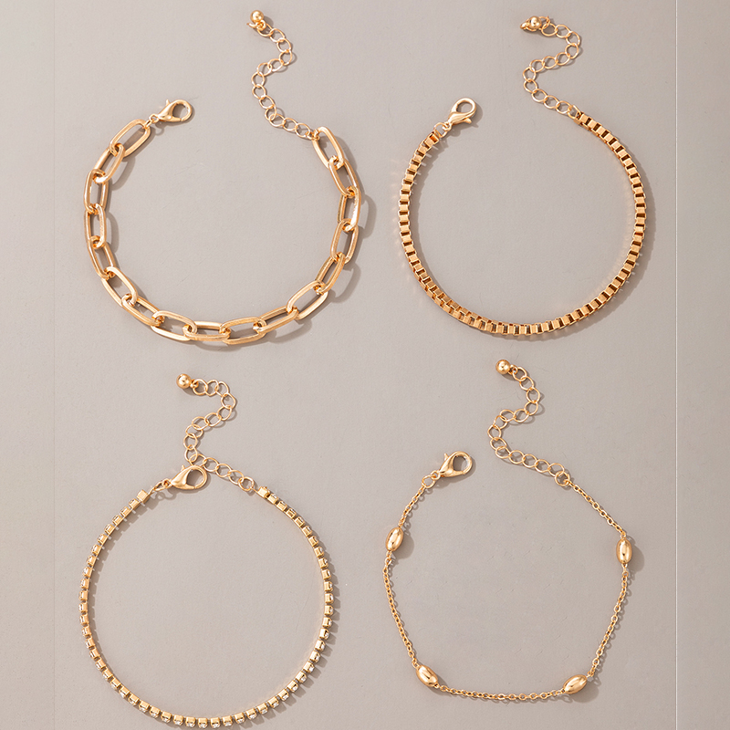 European And American Cross-border Jewelry Fashion Simple Gold Diamond Bracelet Four-piece Geometric Bracelet Set display picture 5