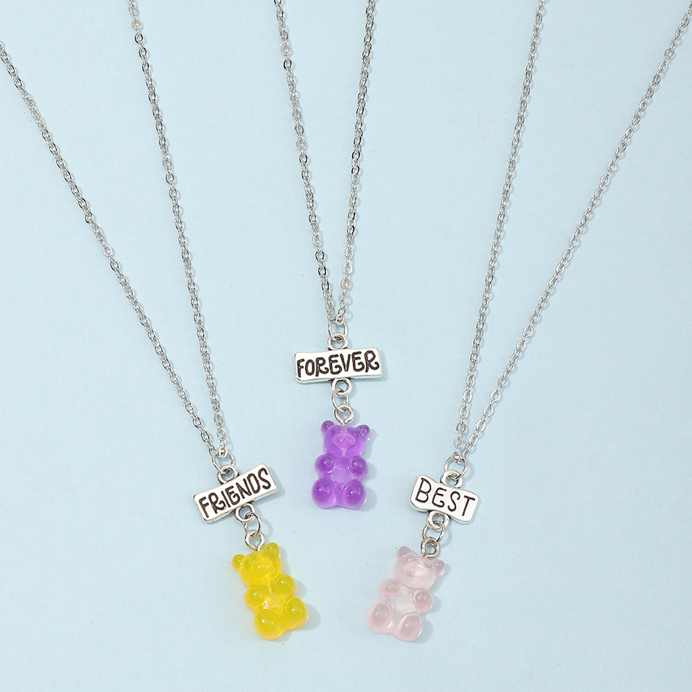 Candy Color Bear Pendant Necklace Set display picture 1