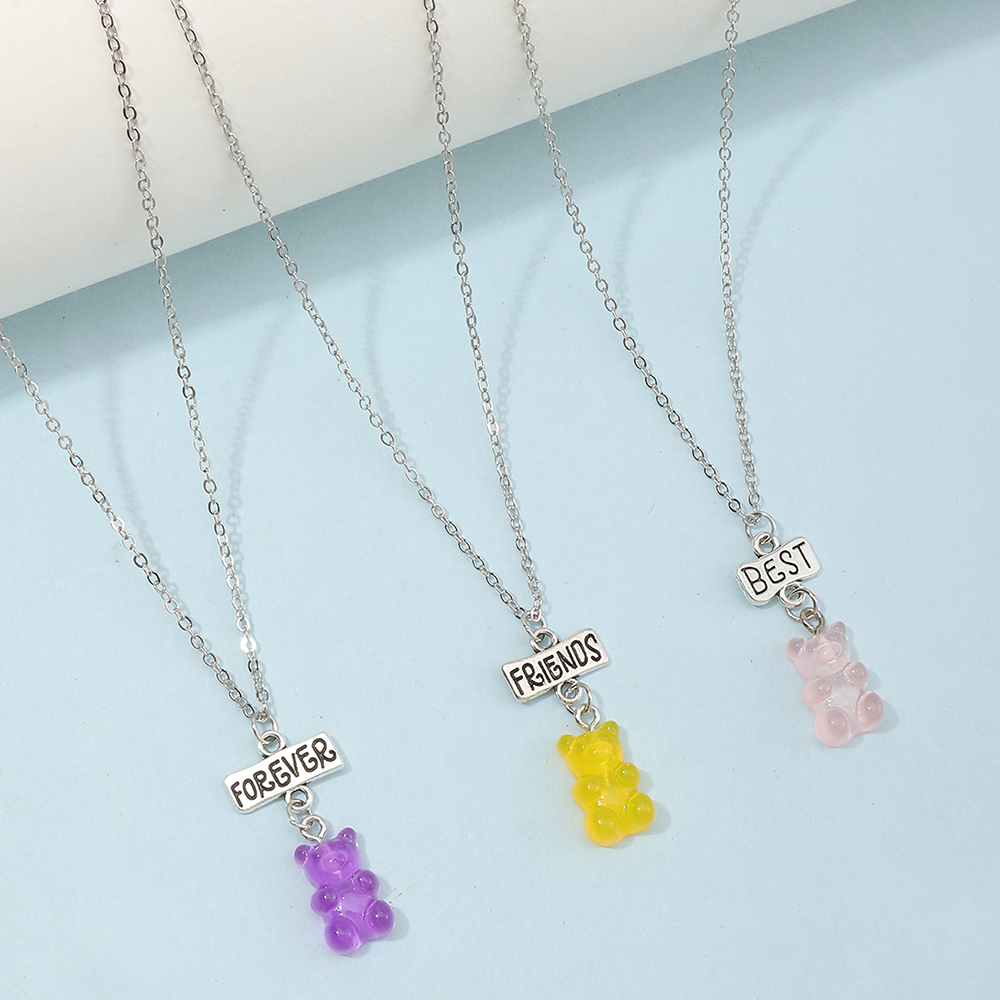 Candy Color Bear Pendant Necklace Set display picture 2