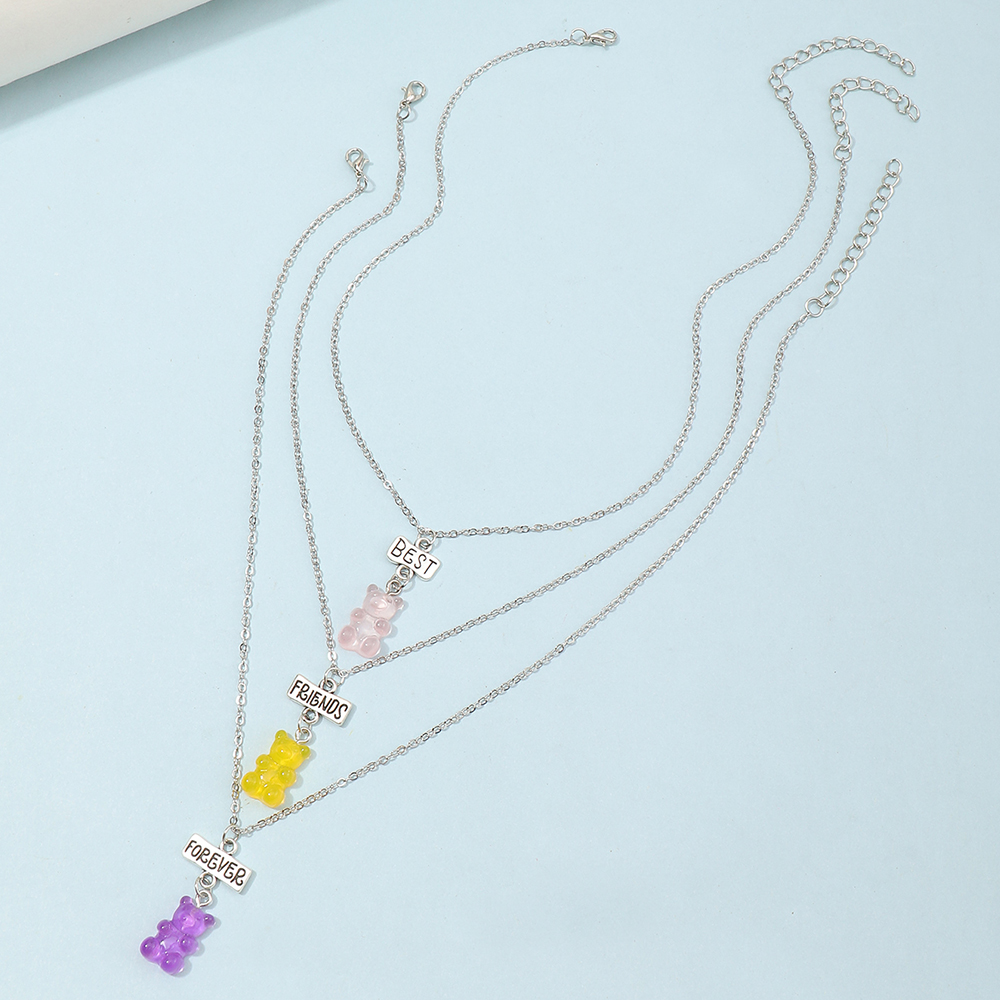 Candy Color Bear Pendant Necklace Set display picture 3