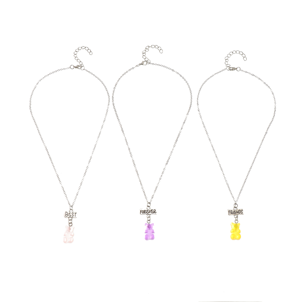 Candy Color Bear Pendant Necklace Set display picture 6