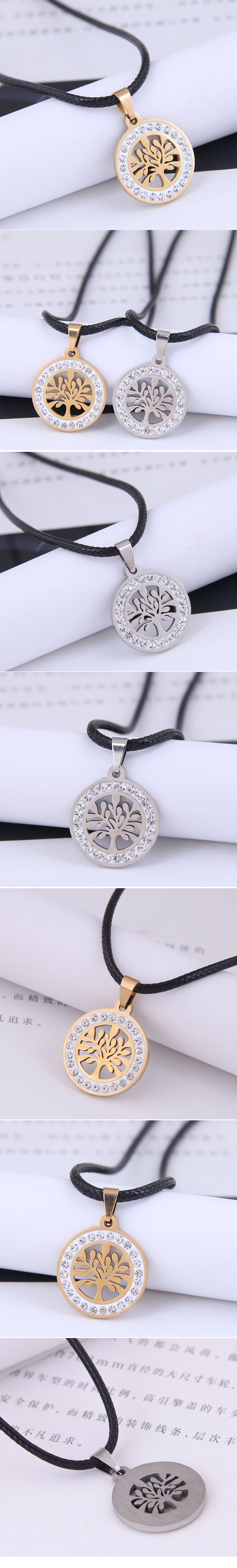 Korean Fashion Metal Simple Auspicious Tree Diamond Stainless Steel Personality Necklace display picture 1