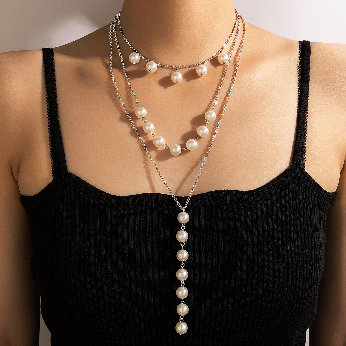 New Jewelry Pearl Heavy Metal Three-layer Necklace display picture 11
