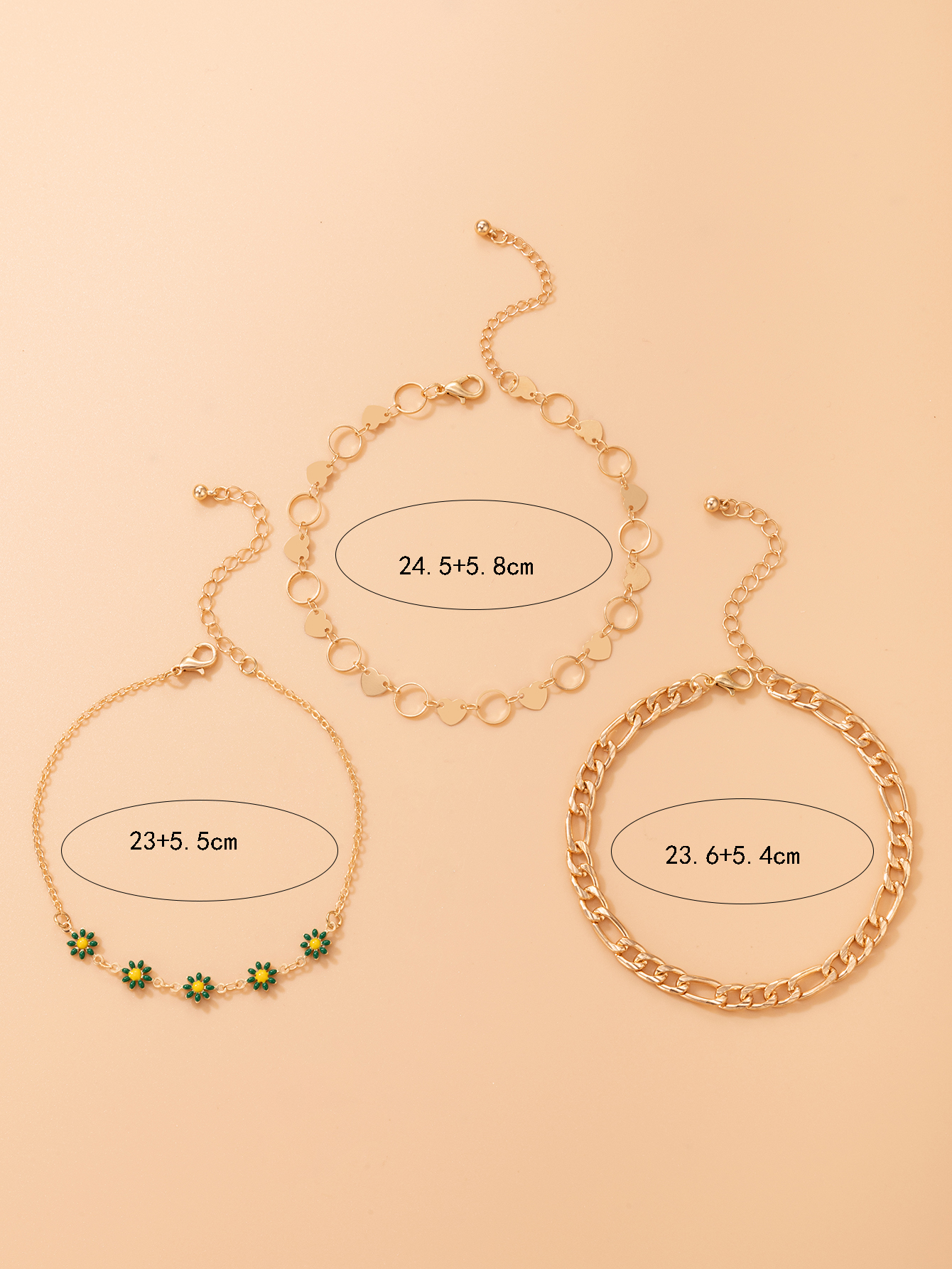 European And American Cross-border New Jewelry Flower Heart Anklet Three-piece Set display picture 1