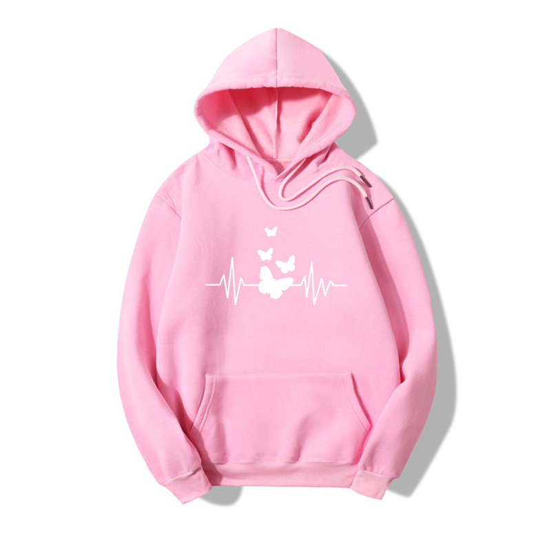 Fleece Hooded Sweater Women's Simple Line Butterfly Popular Printed Sweater display picture 4